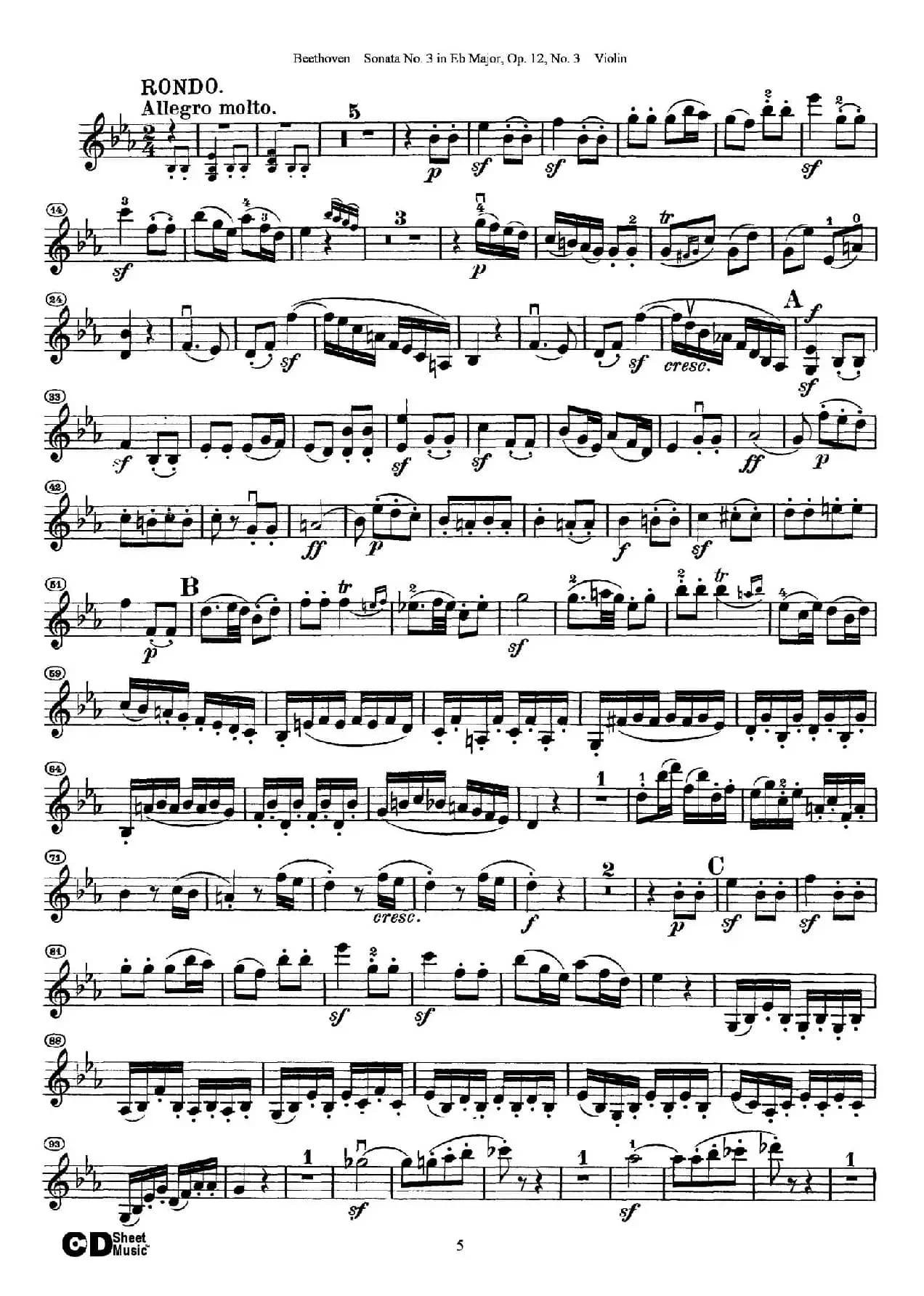 降E大调第三小提琴奏鸣曲（Sonata No.3 in Eb Major Op.12,No.3）