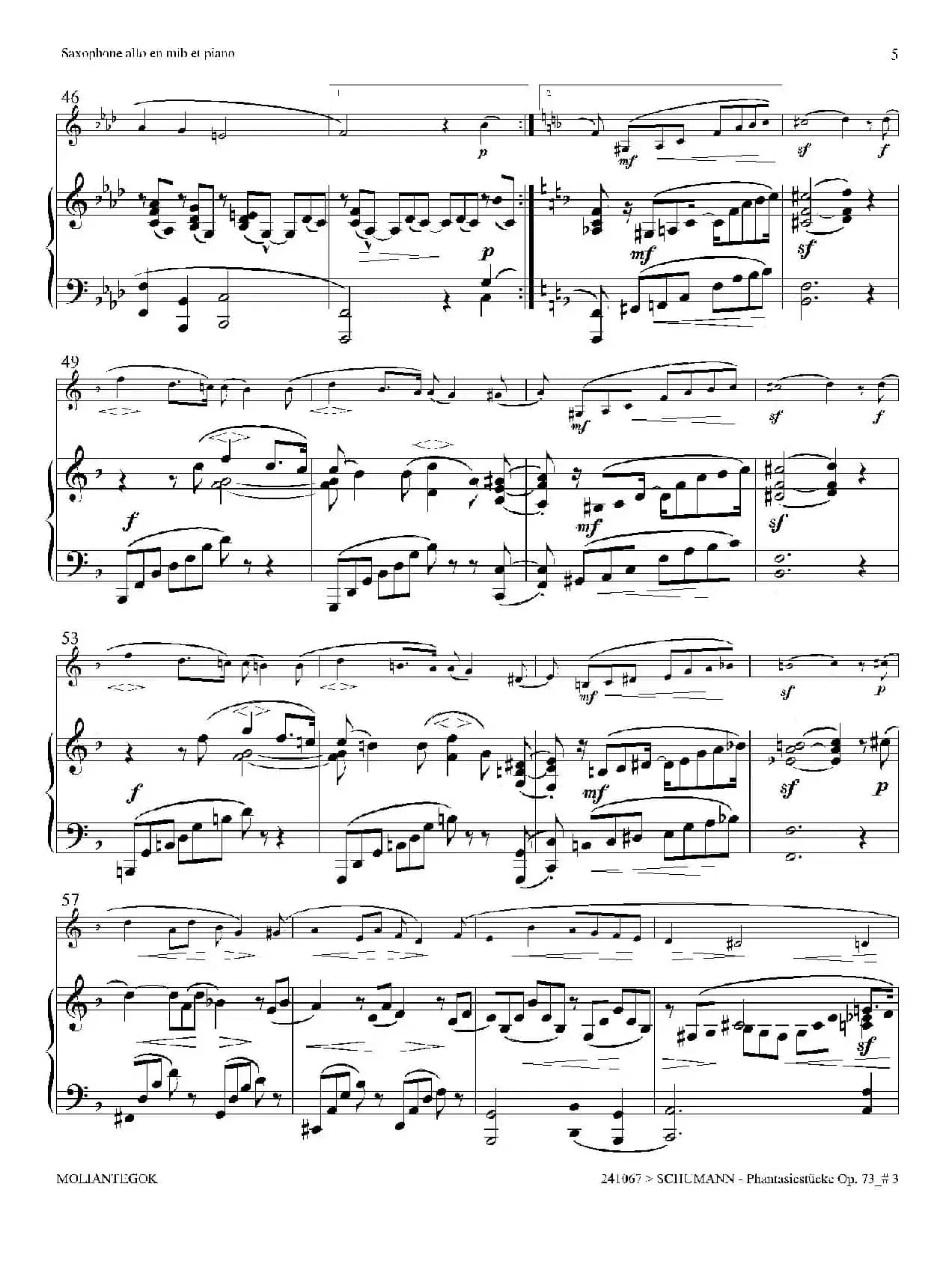 舒曼幻想曲三首 Op73（Ⅲ）（中音萨克斯+钢琴伴奏）