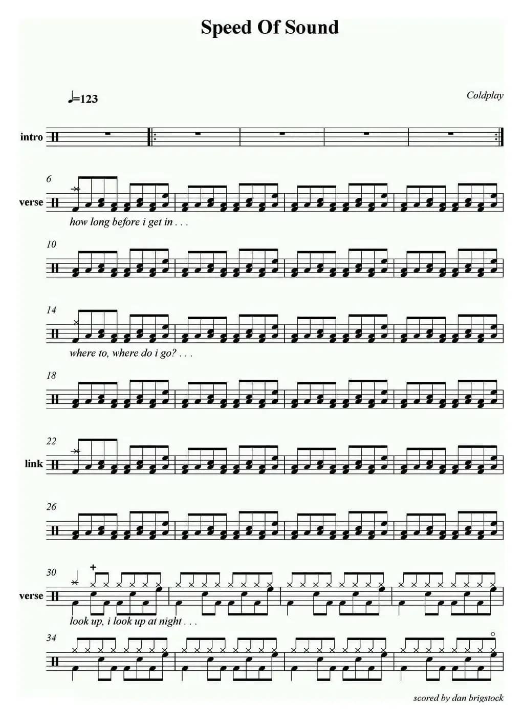 爵士鼓谱：Coldplay - Speed of sound