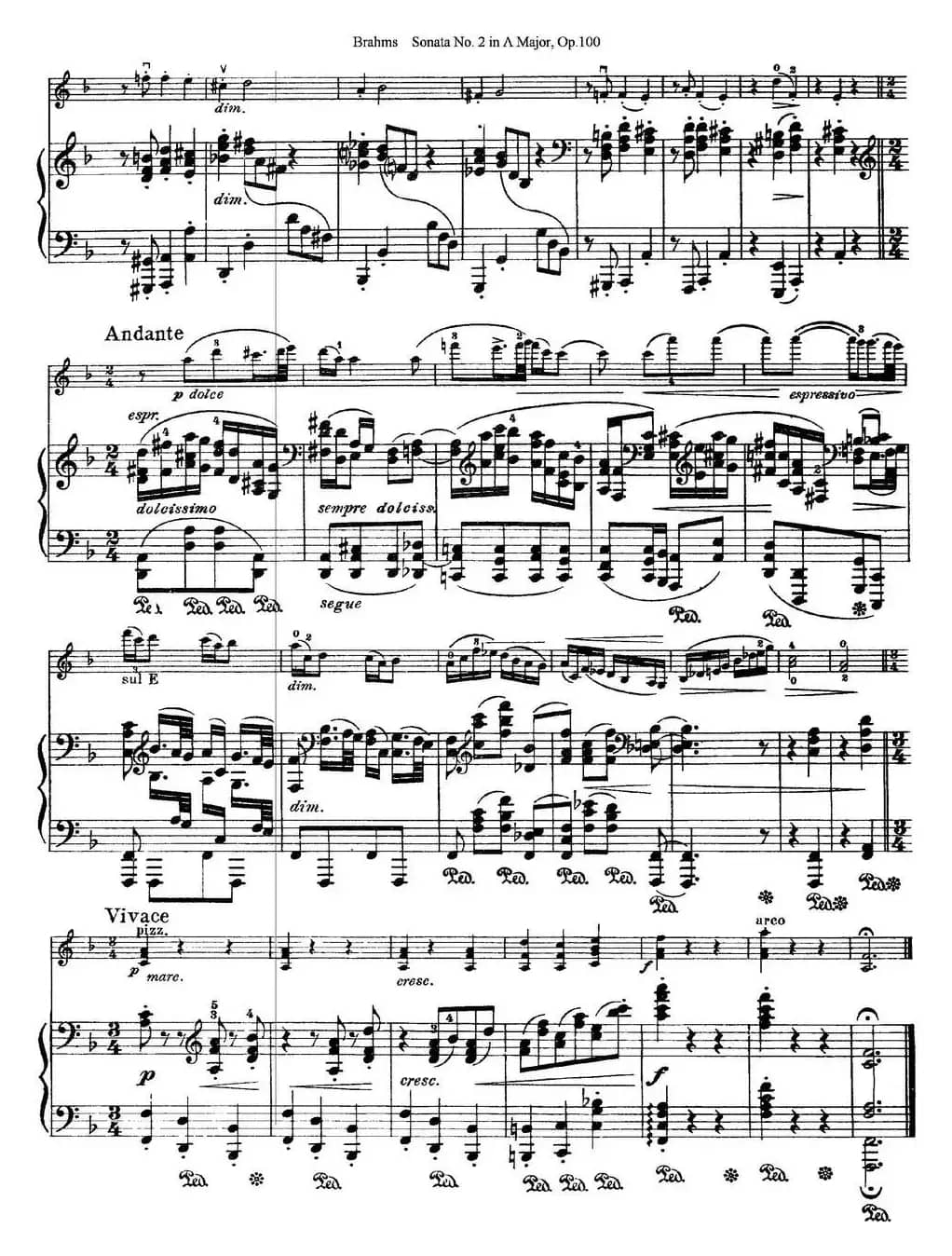 Violin Sonata No.2 in A Major Op.100（小提琴+钢琴伴奏）