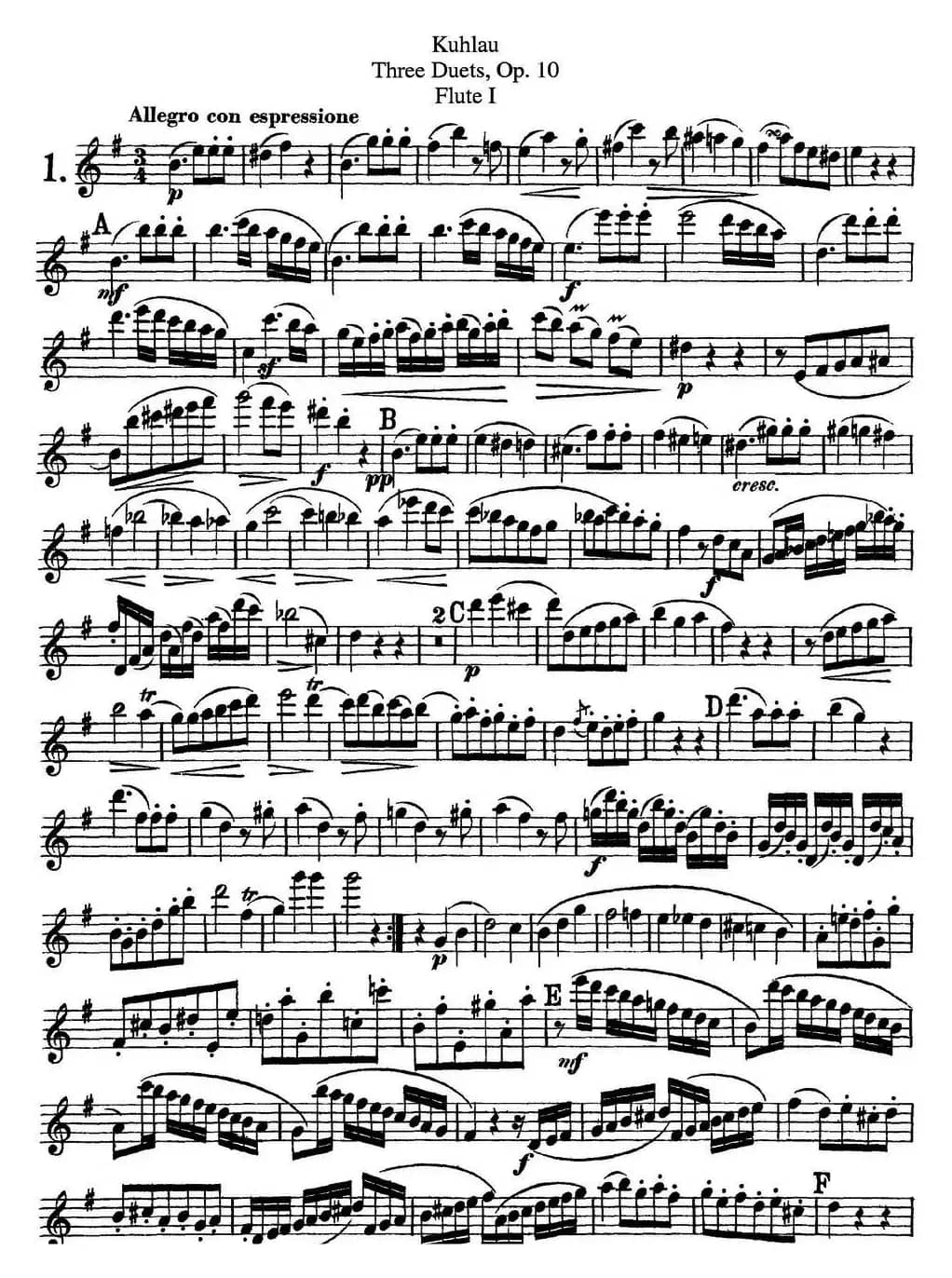 库劳长笛二重奏练习曲Op.10——Flute 1（No.1）