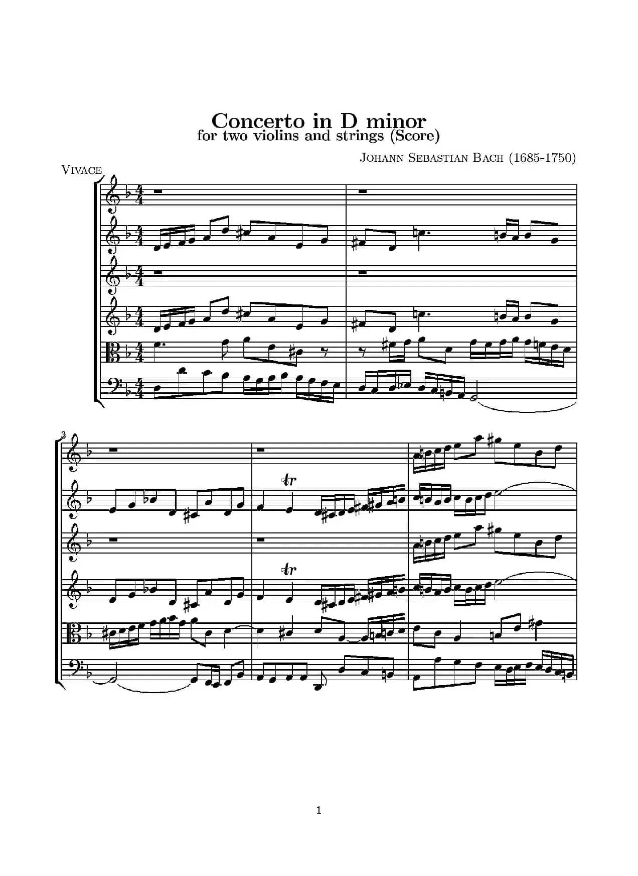 D小调无伴奏协奏曲（总谱）