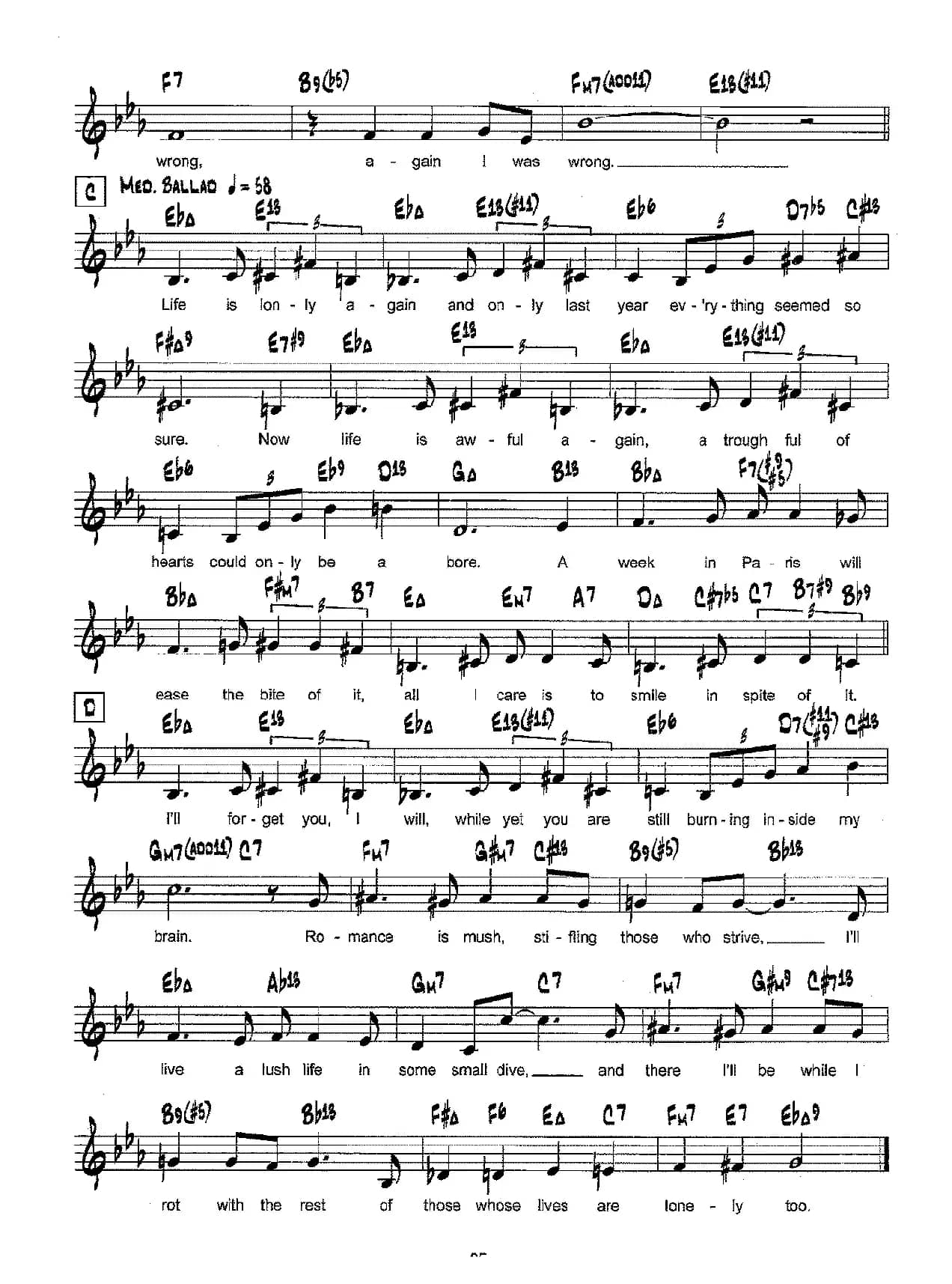 降B爵士乐谱：LUSH LIFE