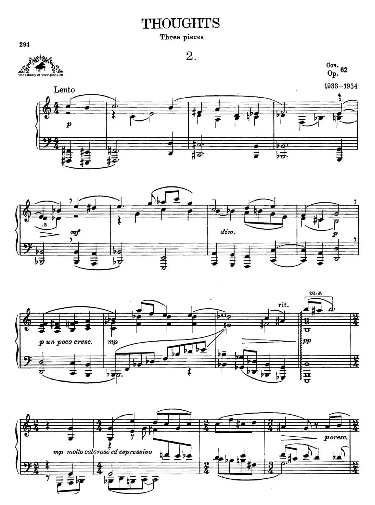 Thoughts Op.62（3首小品“思索”·2）