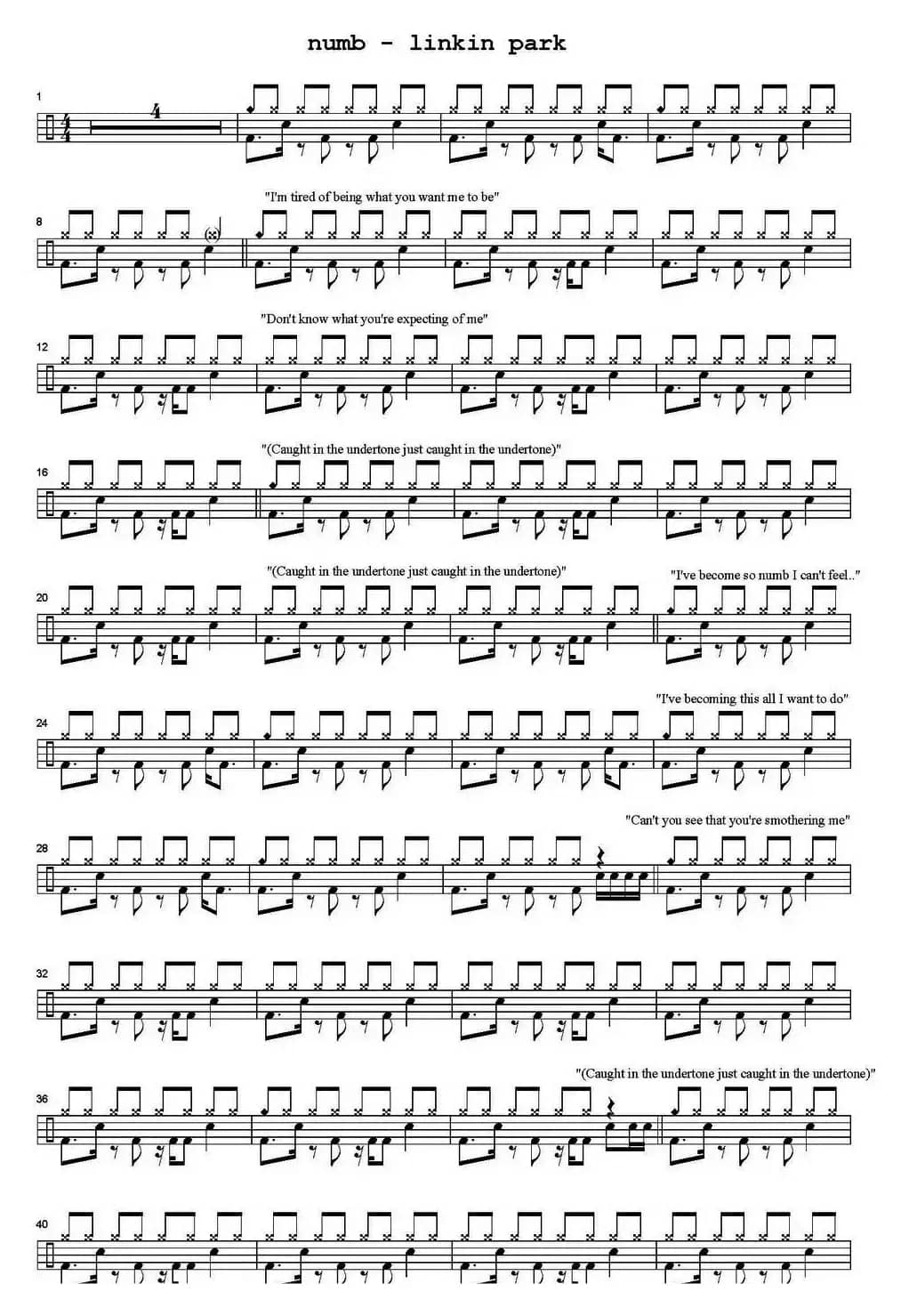 爵士鼓谱：Numb Linkin Park