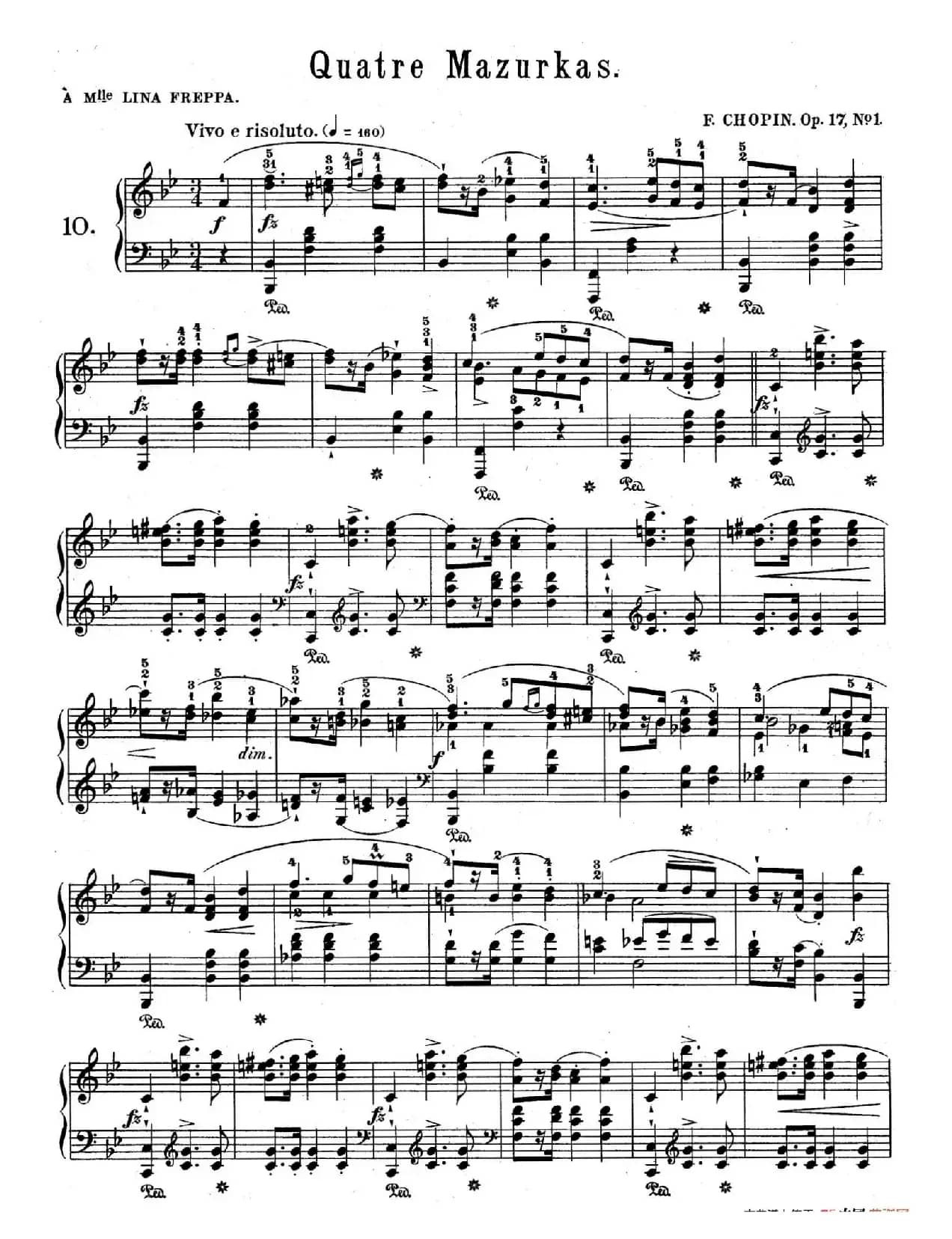 Quatre Mazurkas Op.17（4首玛祖卡舞曲·1）