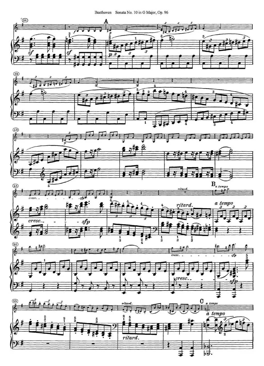 Violin Sonata No.10 in G Major Op.96（小提琴+钢琴伴奏）