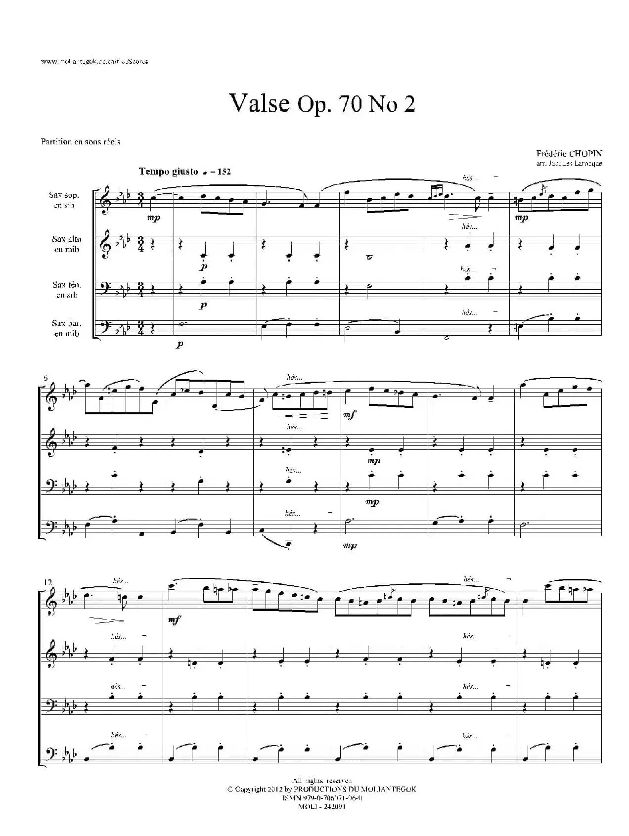 f小调圆舞曲 Op.70 No.2（四重奏总谱）