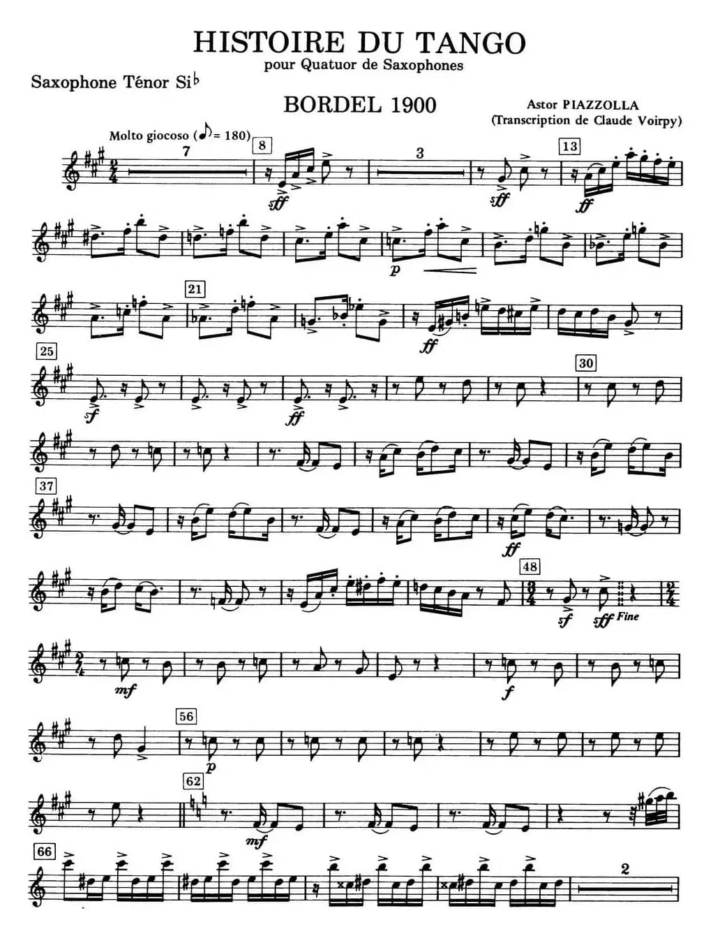 HISTOIRE DU TANGO（四重奏次中音分谱）