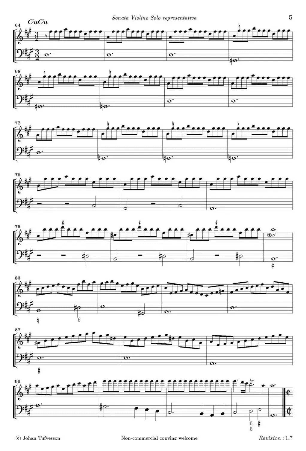 Sonata Violino Solo representativa（Violino+Basso Continuo）