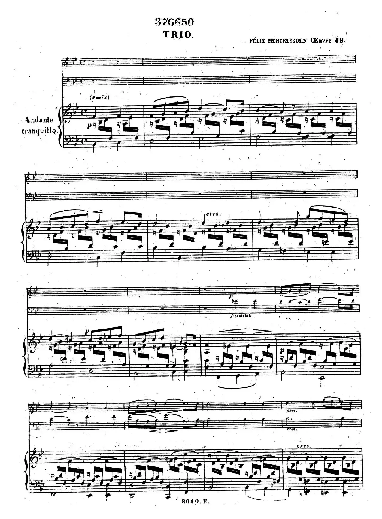 Piano Trio No.1 in d Minor Op.49（d小调第一钢琴三重奏·第二乐章）