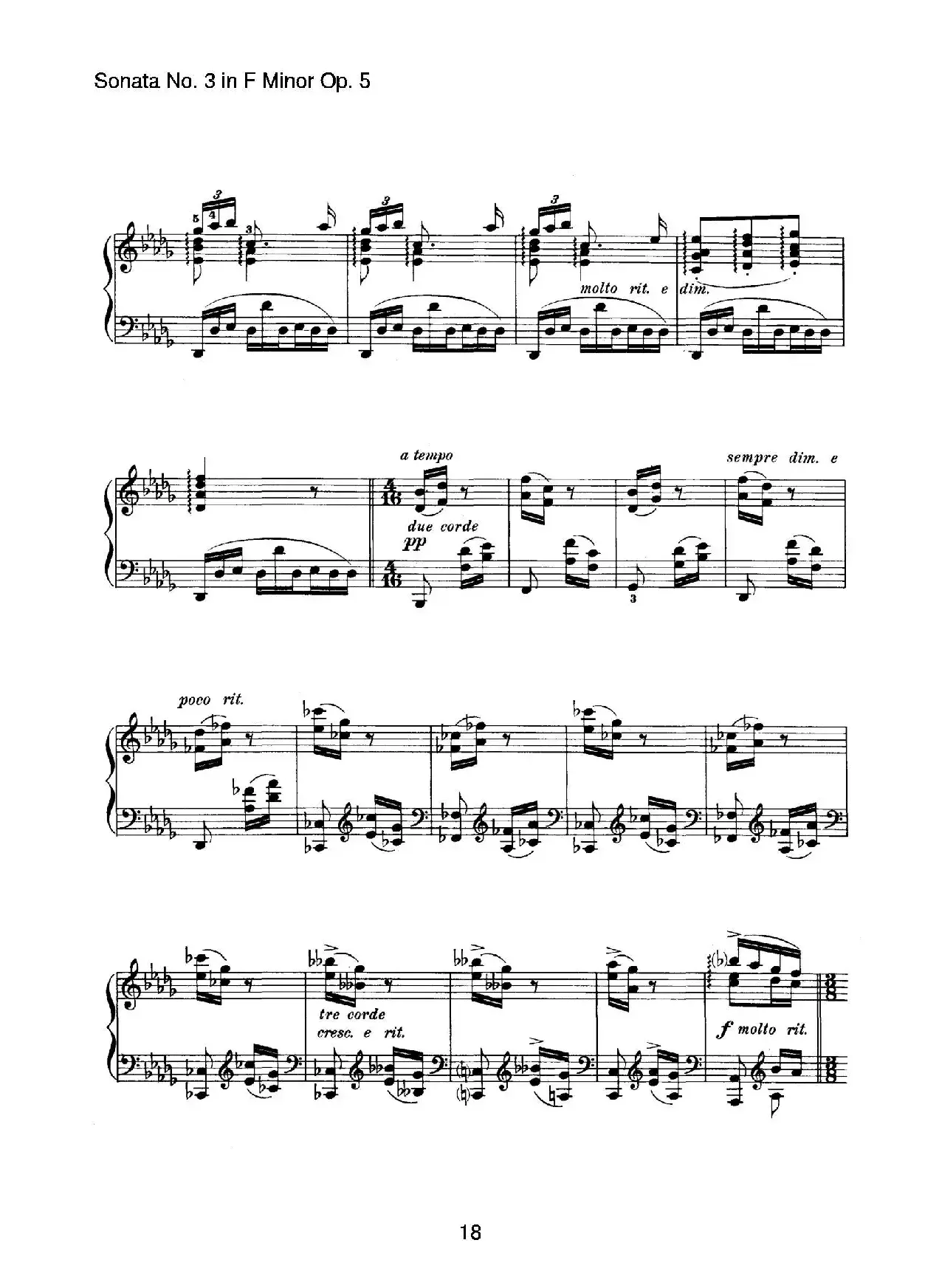 Piano Sonata No.3 in f Minor Op.5（f小调第三钢琴奏鸣曲）