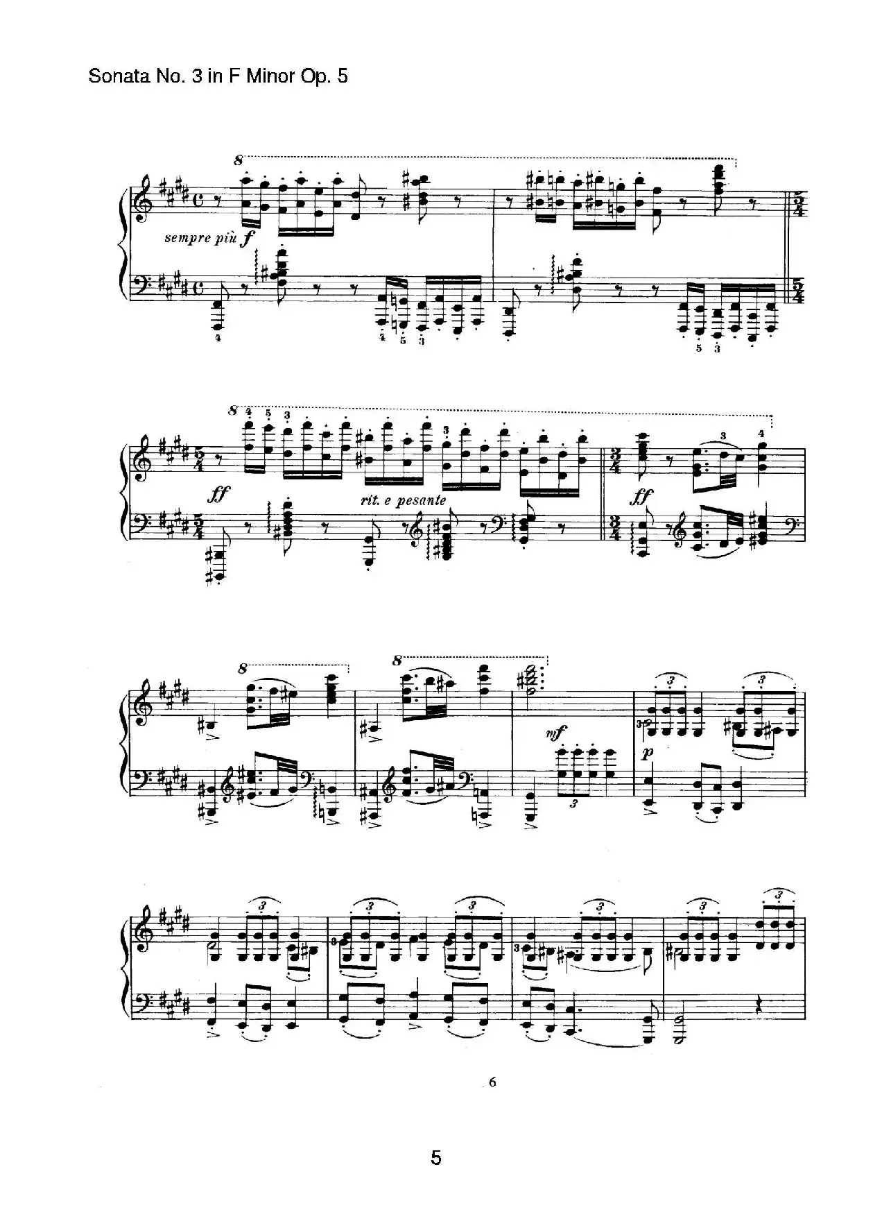 Piano Sonata No.3 in f Minor Op.5（f小调第三钢琴奏鸣曲）