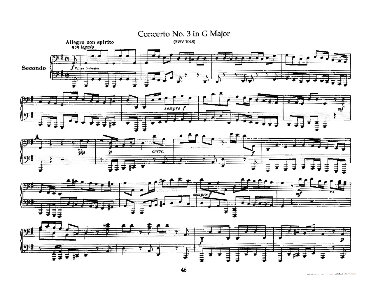 Brandenburg Concerto No.3 in G Major BWV.1048（G大调第三勃兰登堡协奏曲·四手联弹版）