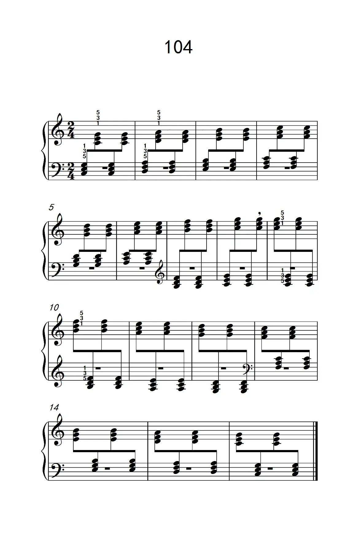 两手交替或交错弹奏的练习 104（儿童钢琴手指练习 2）