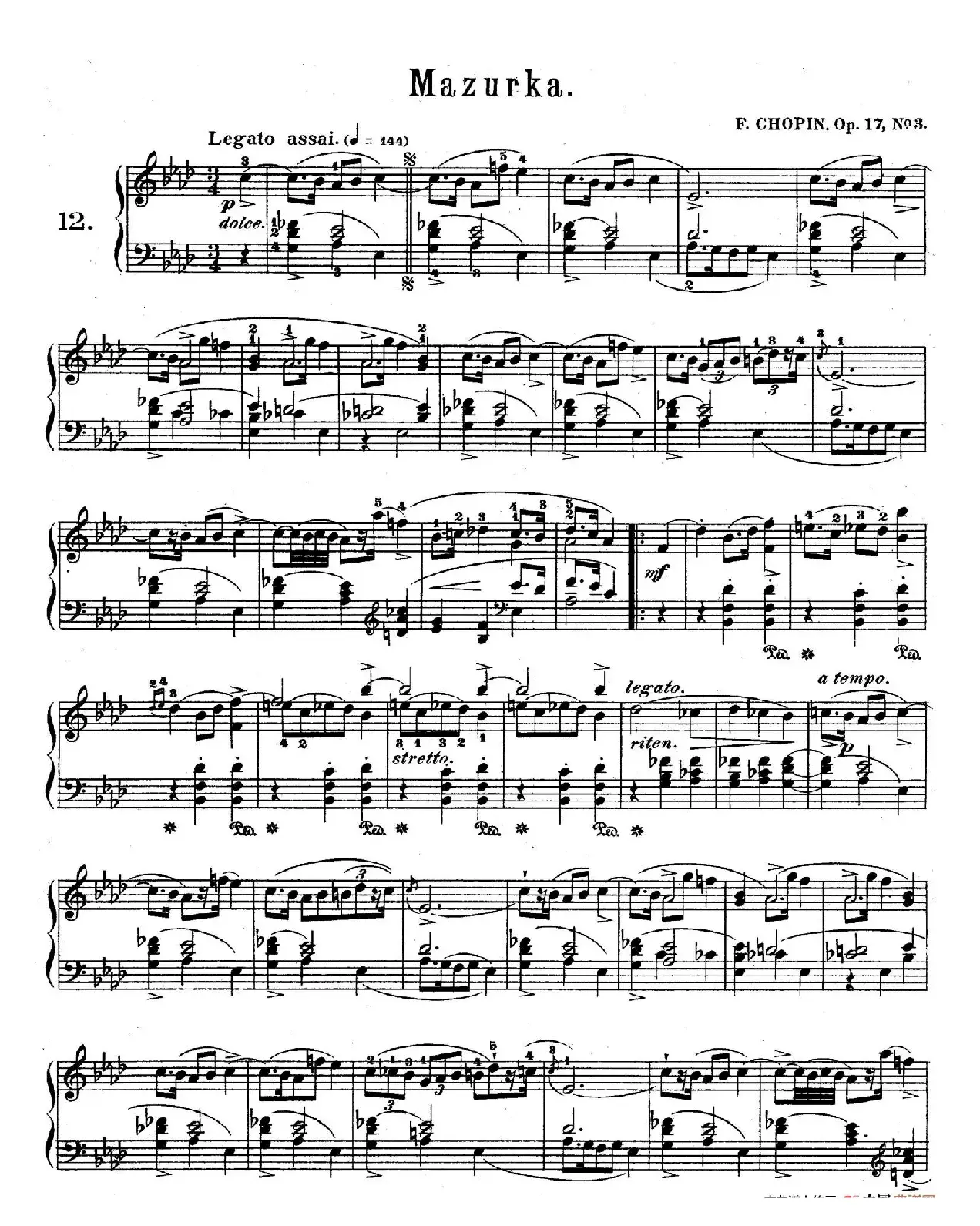 Quatre Mazurkas Op.17（4首玛祖卡舞曲·3）