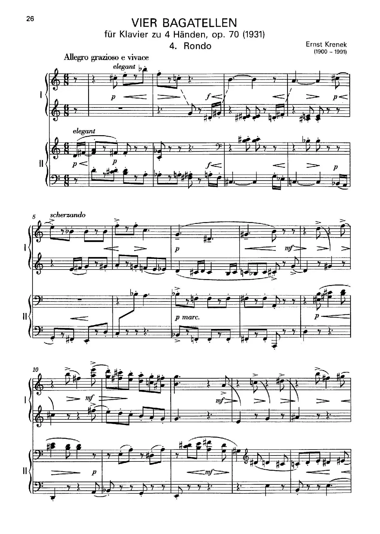 Vier Bagatellen Op.70（4首小品·Ⅳ·四手联弹）