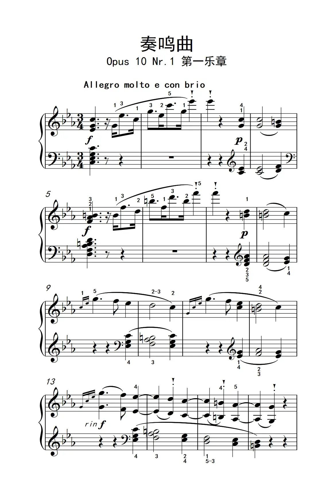 奏鸣曲 Opus 10 Nr.1 第一乐章（贝多芬奏鸣曲集 2）