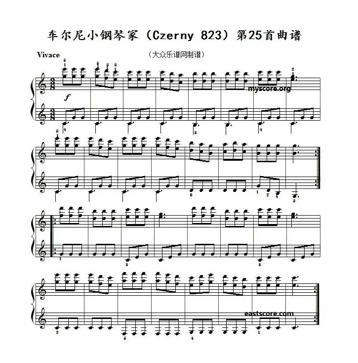 车尔尼《小钢琴家》（Czerny 823）第25首（曲谱及练习提示）