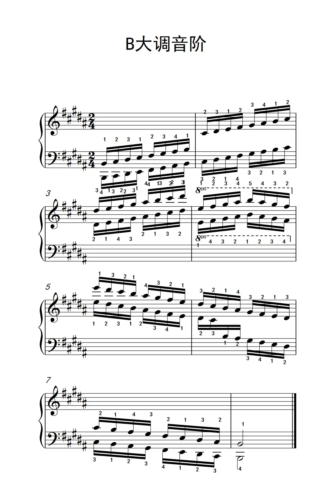第八级11.B大调音阶（中央音乐学院 钢琴（业余）考级教程 7-9级）