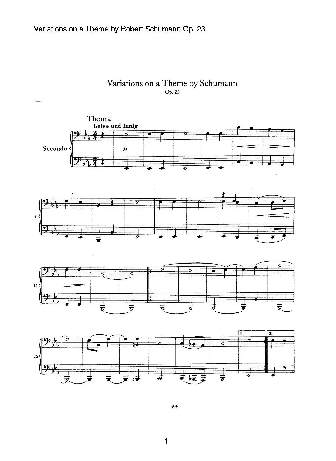 ​Variations on a Theme by Robert Schumann Op.23（舒曼主题变奏曲）（四手联弹）