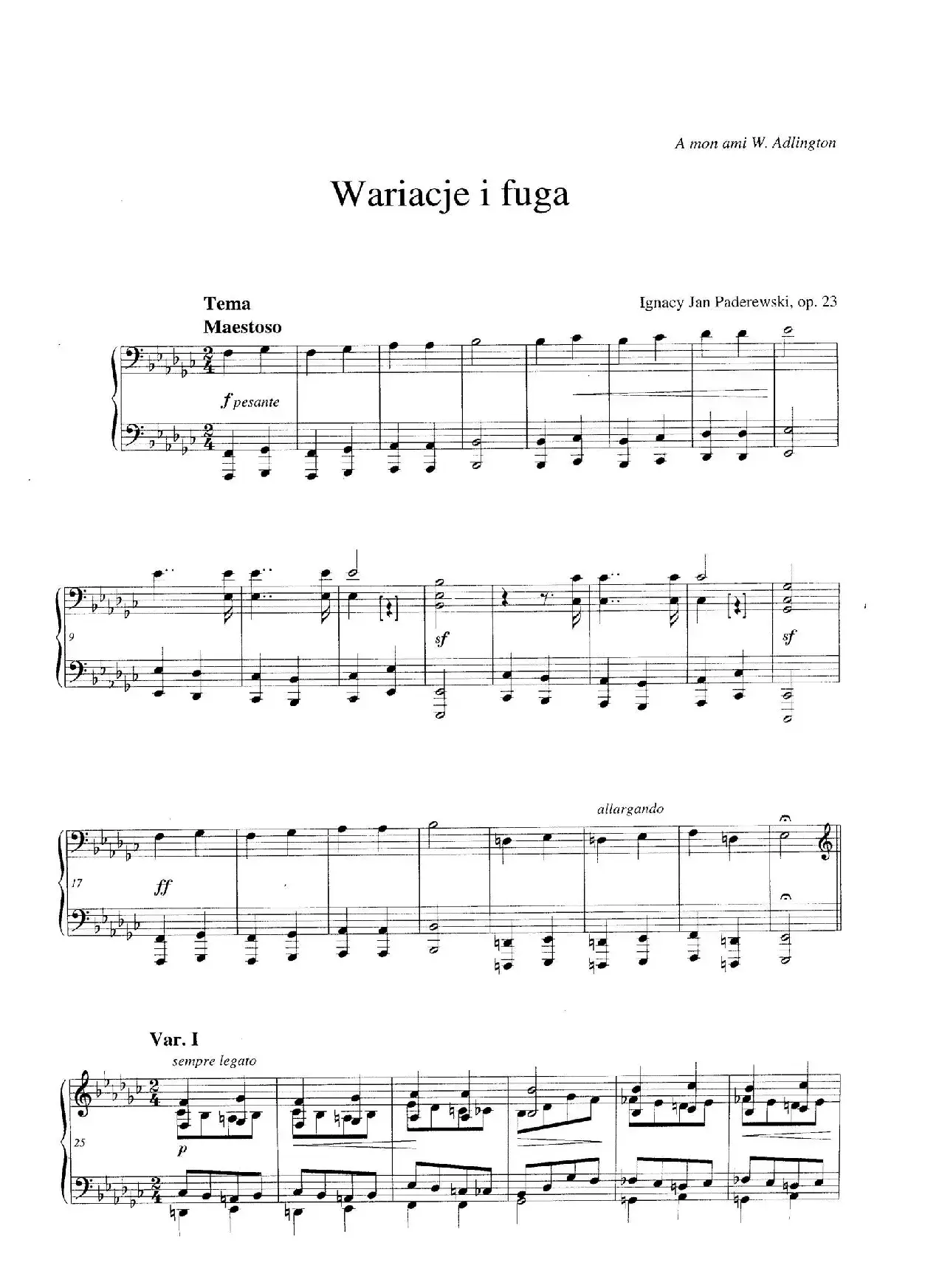 Variations and Fuge in e-flat Minor Op.23（降e小调主题变奏与赋格）