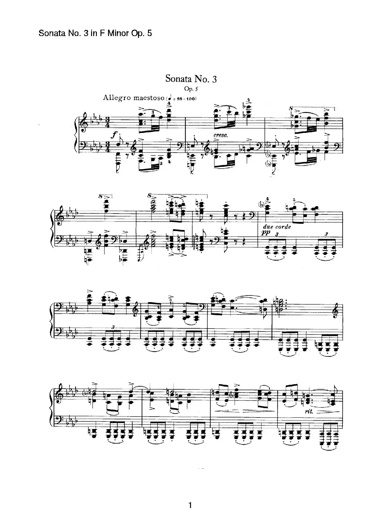 Piano Sonata No.3 in f Minor Op.5（f小调第三钢琴奏鸣曲）