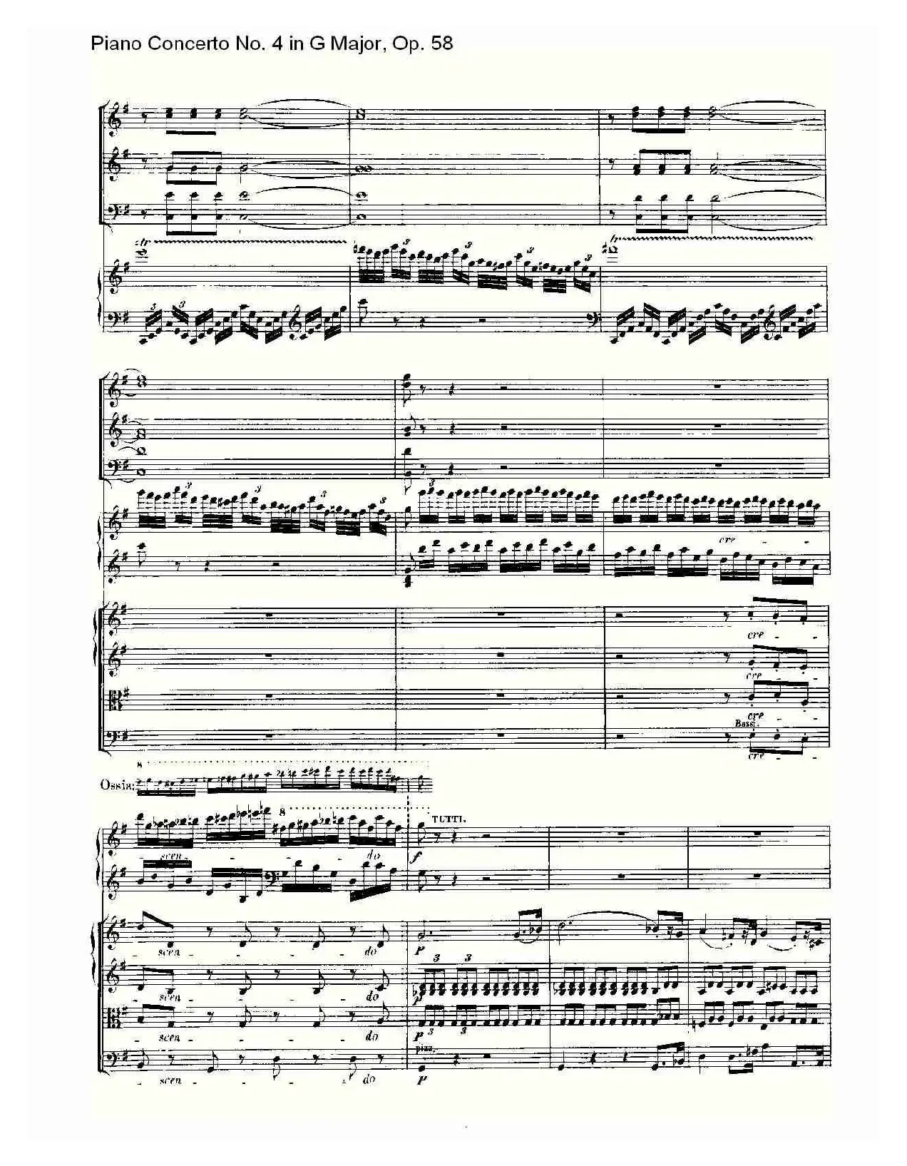 Ｇ大调钢琴第四协奏曲 Op.58 第一乐章（总谱）