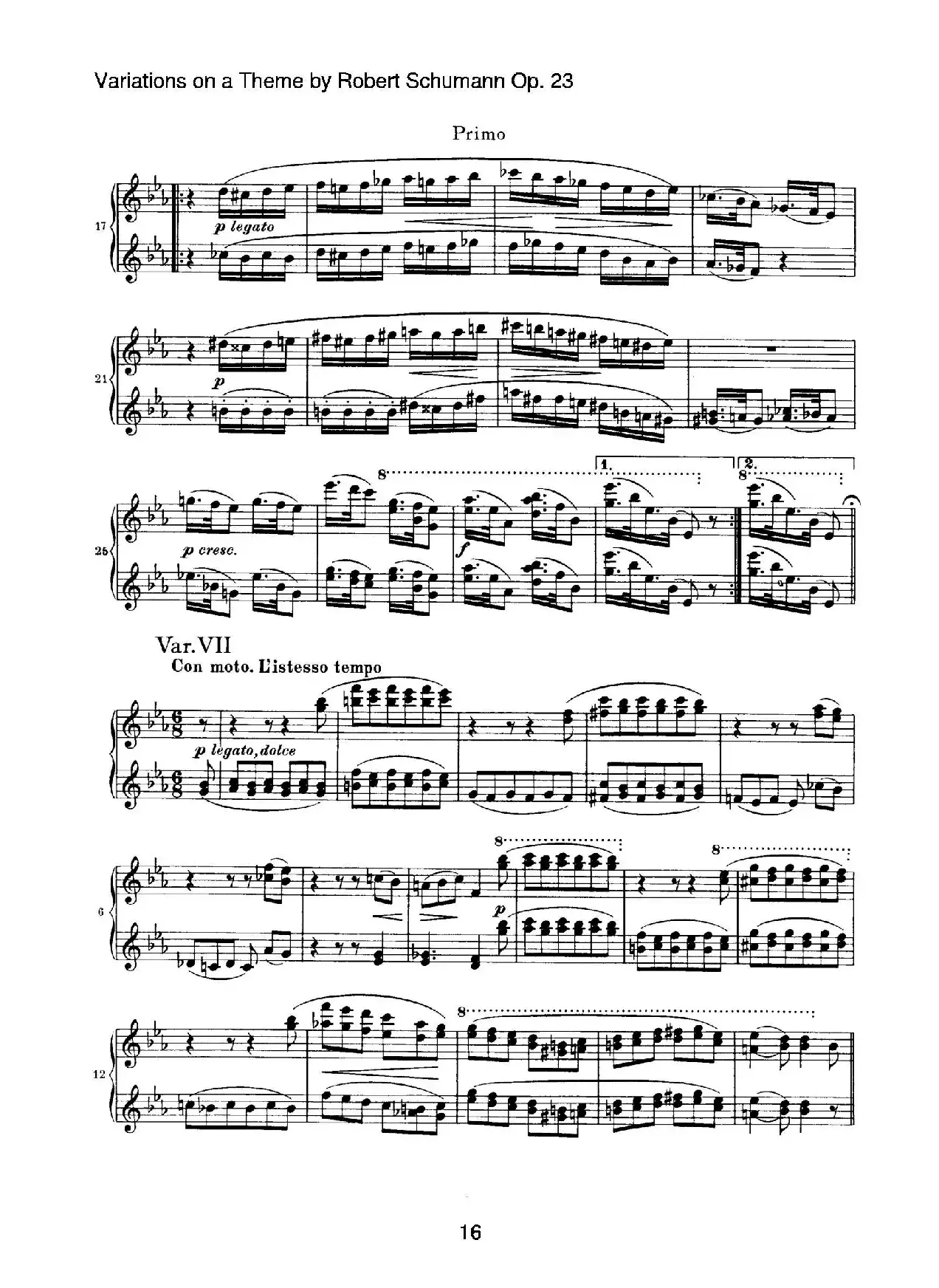 ​Variations on a Theme by Robert Schumann Op.23（舒曼主题变奏曲）（四手联弹）