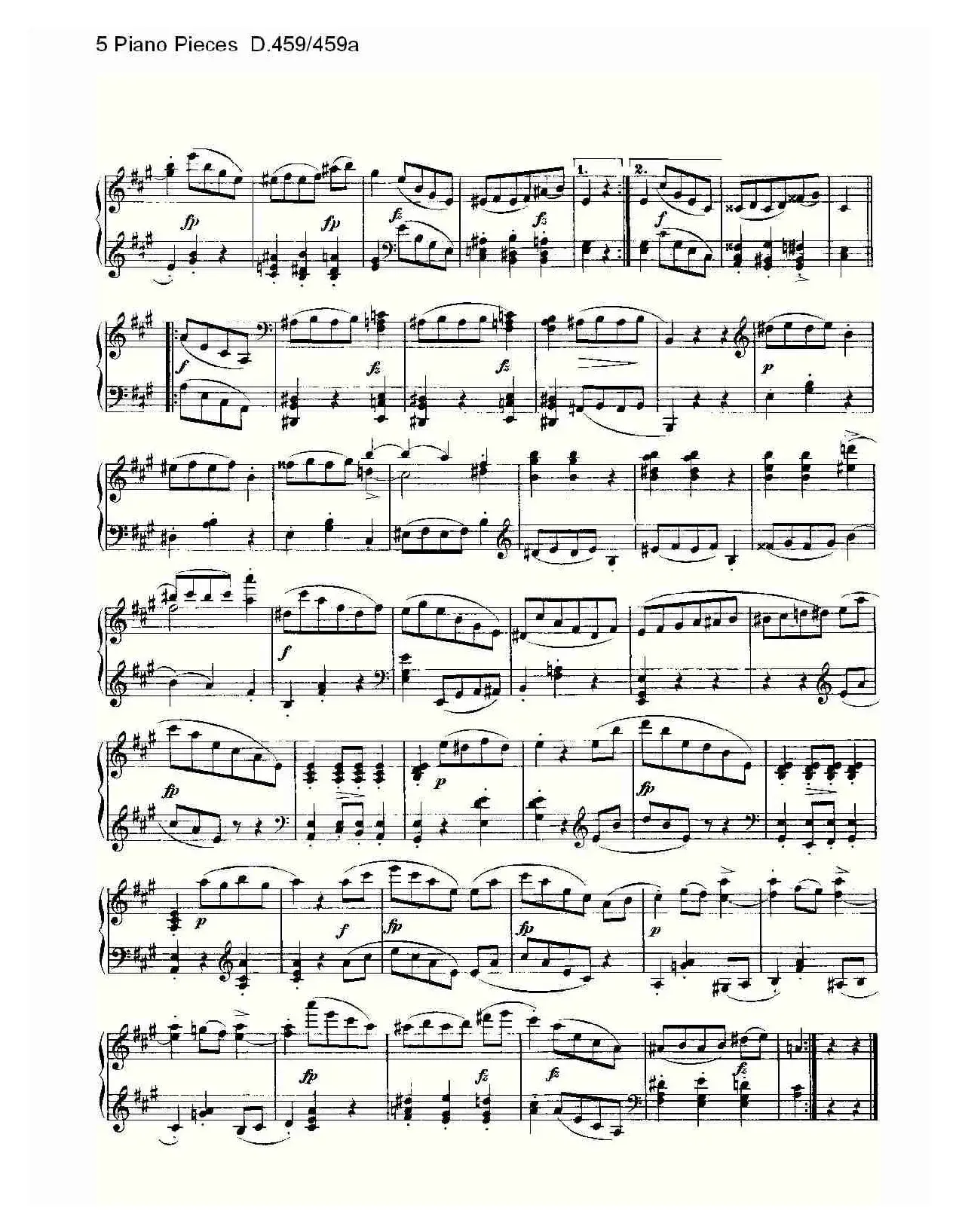 5 Piano Pieces D.459/459a（钢琴五联奏D.459/459a）