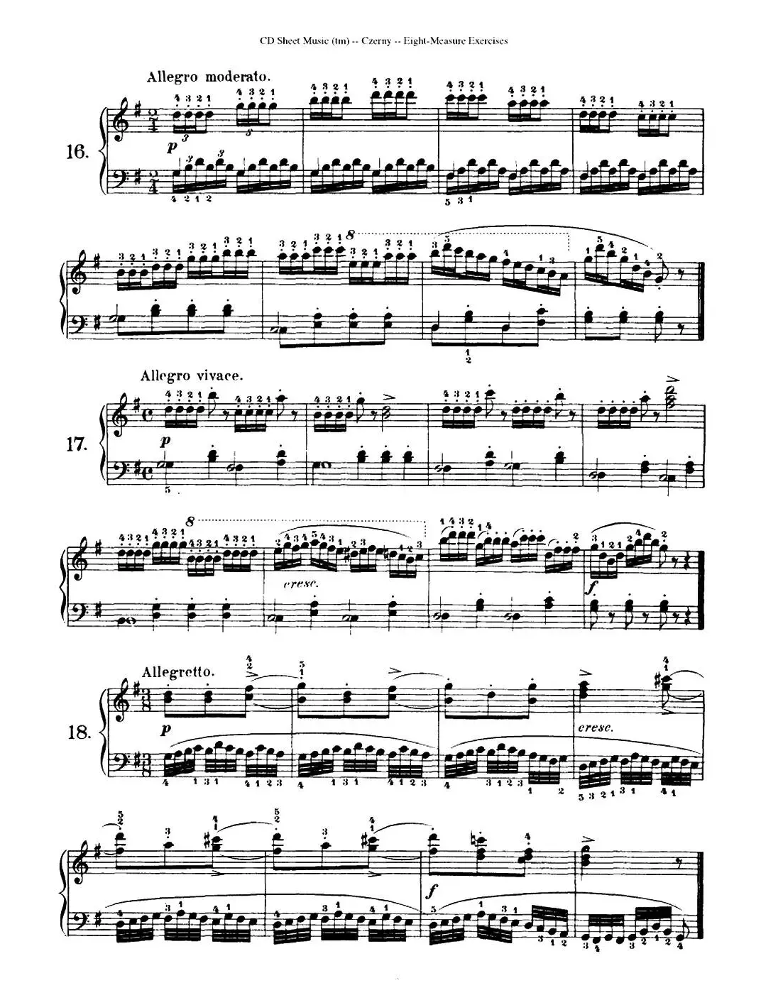 160 Eight- Measure Exercises.Op.821（车尔尼160首钢琴八小节练习曲（1——18））