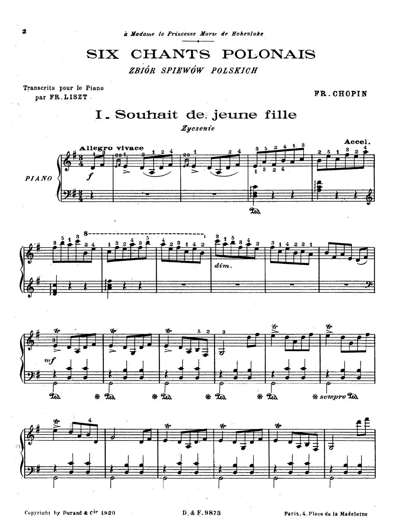 6 Chants Polonais S.480（6首波兰歌曲·Ⅰ）