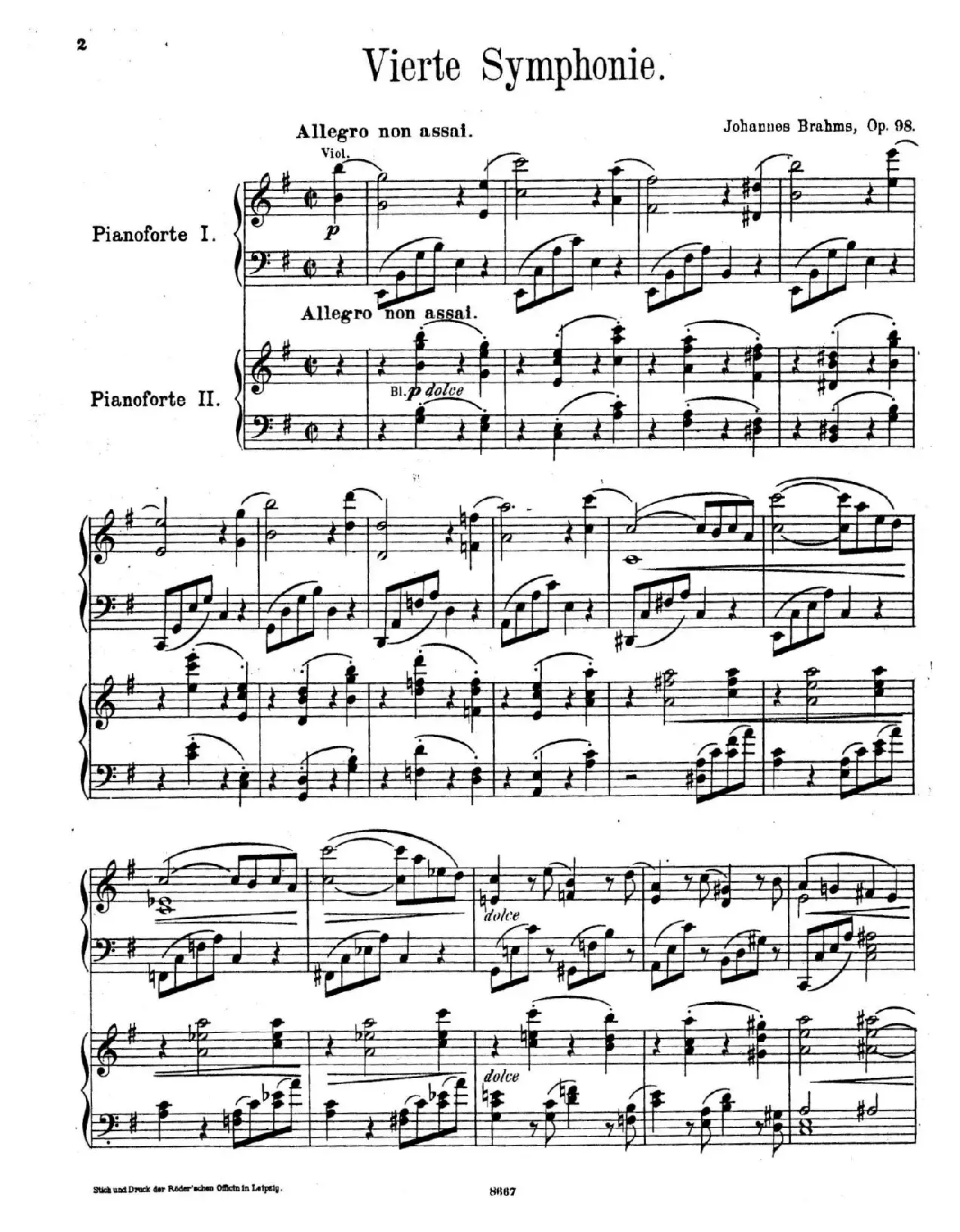 Symphony No.4 in e Minor Op.98（e小调第四交响曲·双钢琴）