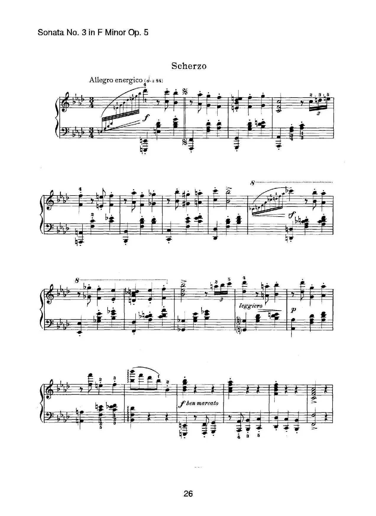 Piano Sonata No.3 in f Minor Op.5（f小调第三钢琴奏鸣曲）