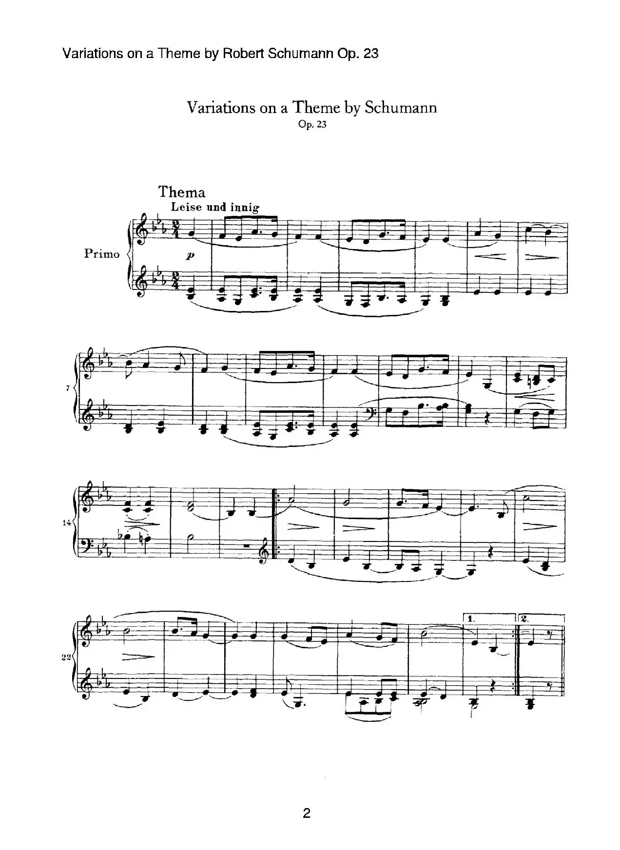 ​Variations on a Theme by Robert Schumann Op.23（舒曼主题变奏曲）（四手联弹）