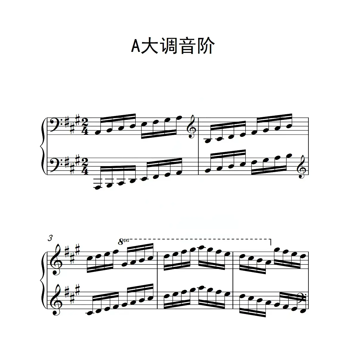 第四级 A大调音阶（中国音乐学院钢琴考级作品1~6级）