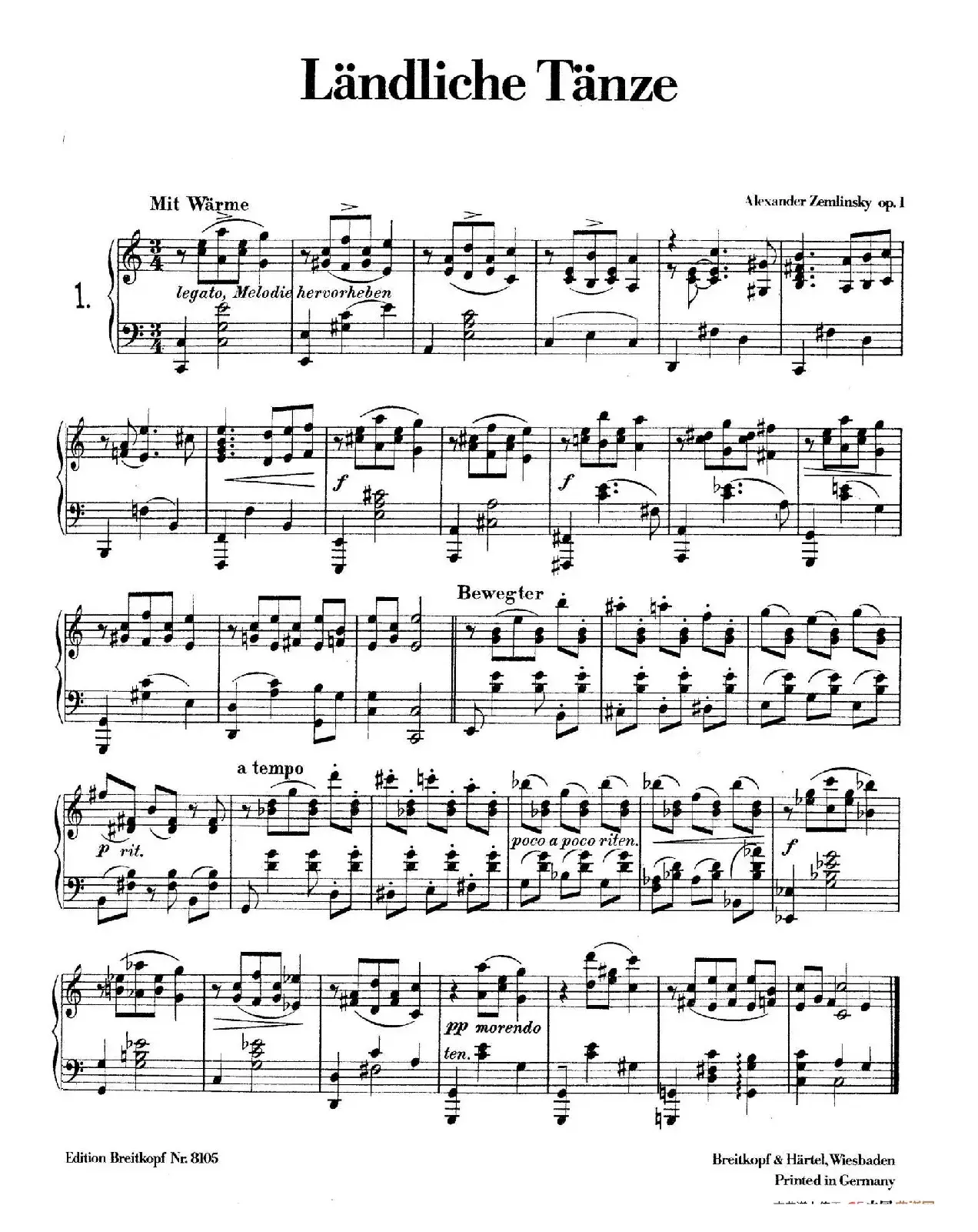 Landliche Tanzee Op.1（乡村舞曲·1. C大调）