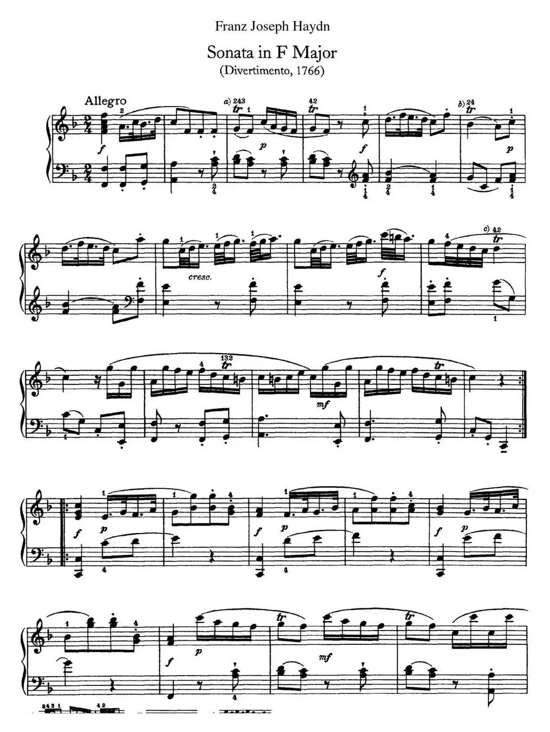 海顿 钢琴奏鸣曲 Hob XVI 9 Divertimento F major