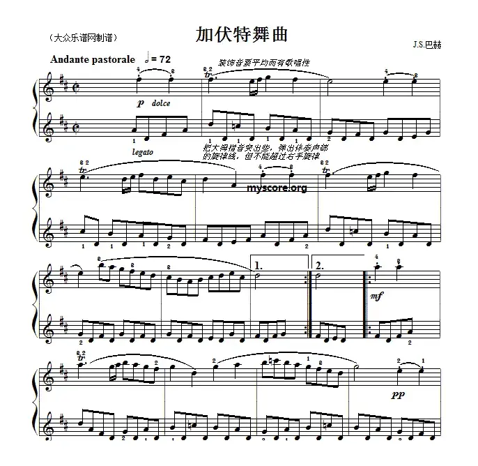 巴赫初级钢琴曲之十九：加伏特舞曲