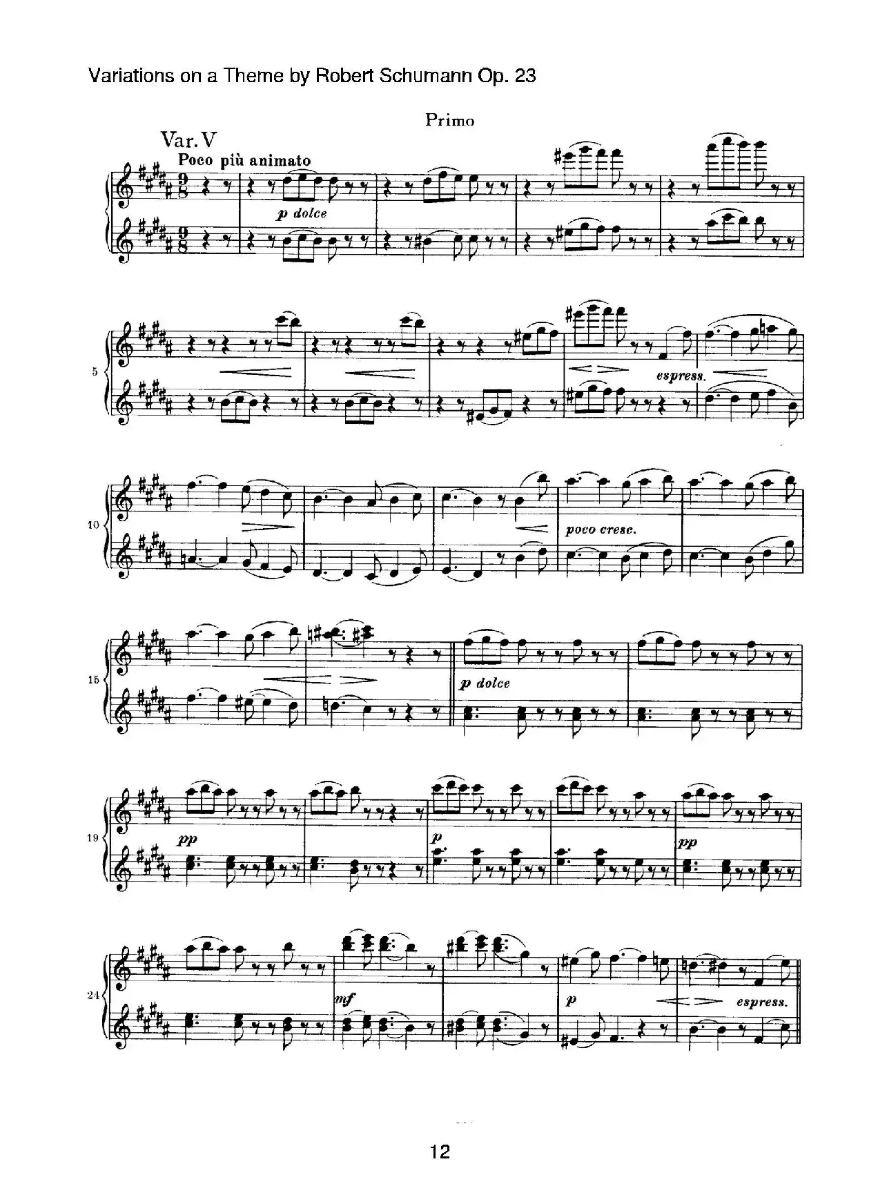 ​Variations on a Theme by Robert Schumann Op.23（舒曼主题变奏曲）（四手联弹）