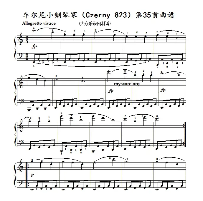 车尔尼《 小钢琴家》（Czerny 823）第35首（曲谱及练习提示）