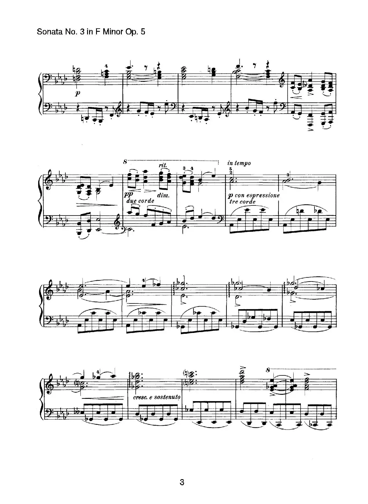 Piano Sonata No.3 in f Minor Op.5（f小调第三钢琴奏鸣曲）