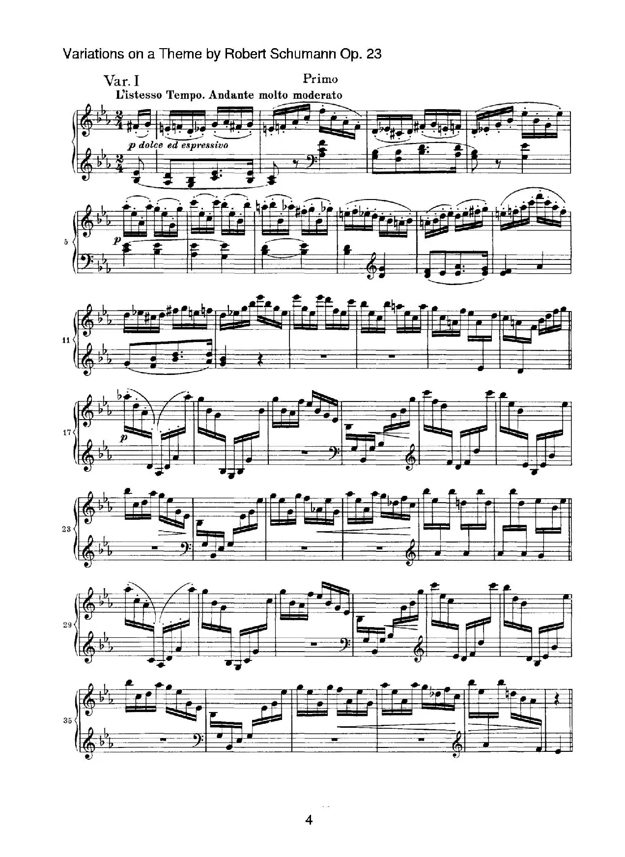 ​Variations on a Theme by Robert Schumann Op.23（舒曼主题变奏曲）（四手联弹）