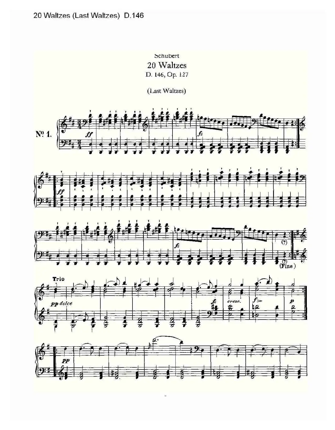 20 Waltzes（Last Waltzes) D.14）