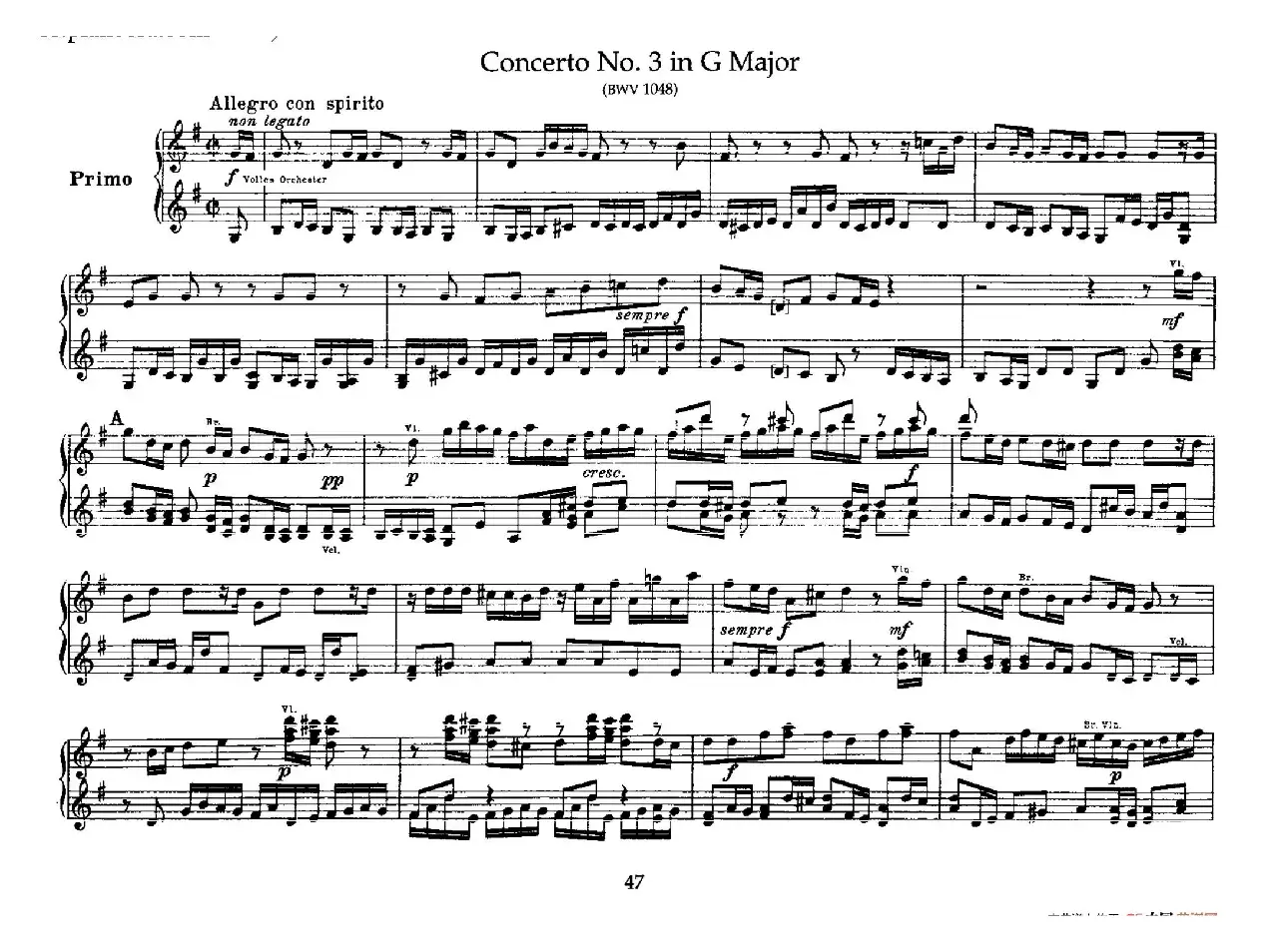 Brandenburg Concerto No.3 in G Major BWV.1048（G大调第三勃兰登堡协奏曲·四手联弹版）