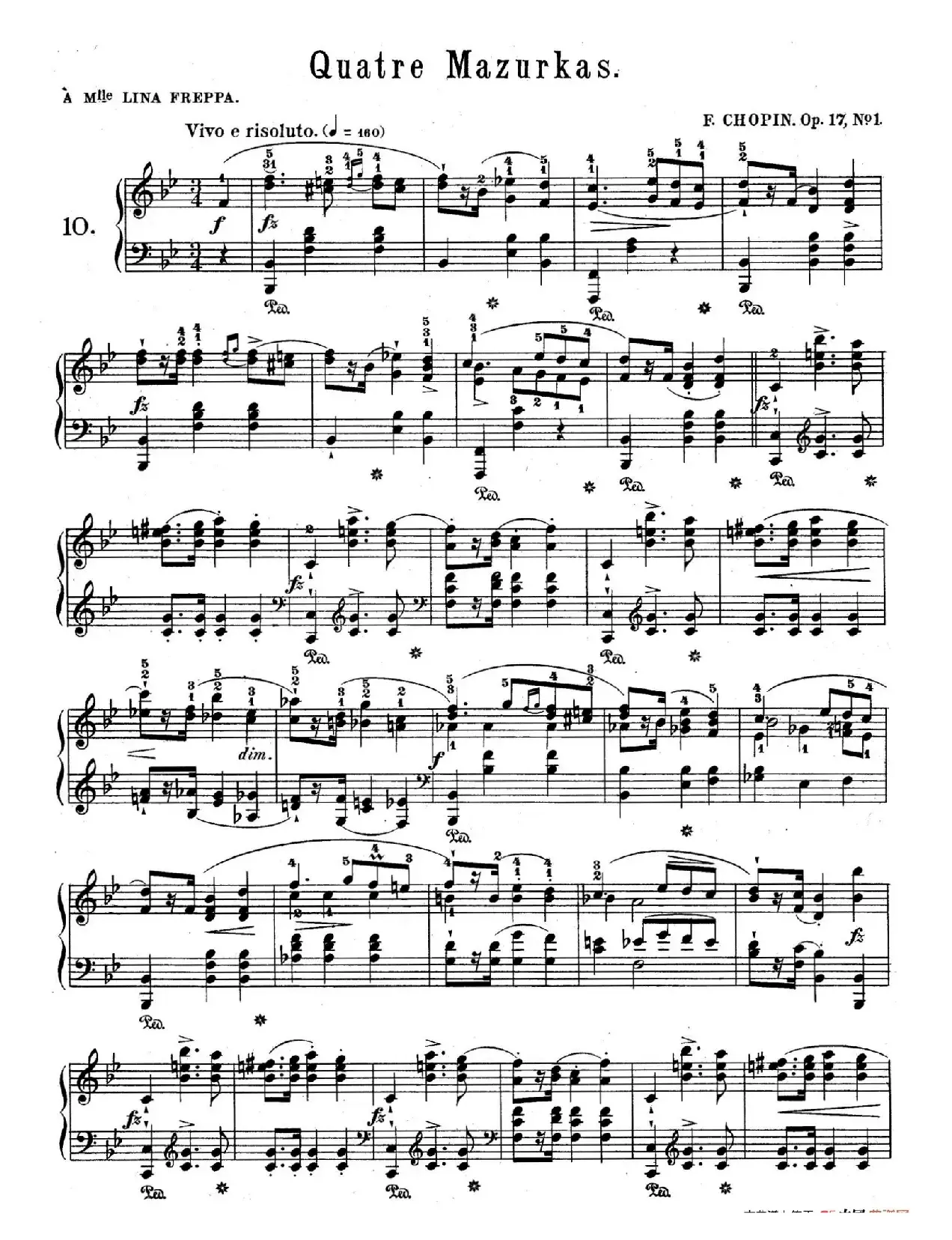 Quatre Mazurkas Op.17（4首玛祖卡舞曲·1）