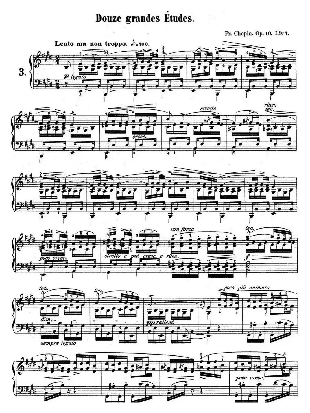 肖邦练习曲3 Op.10 No.3 离别 E大调 E major Tristesse