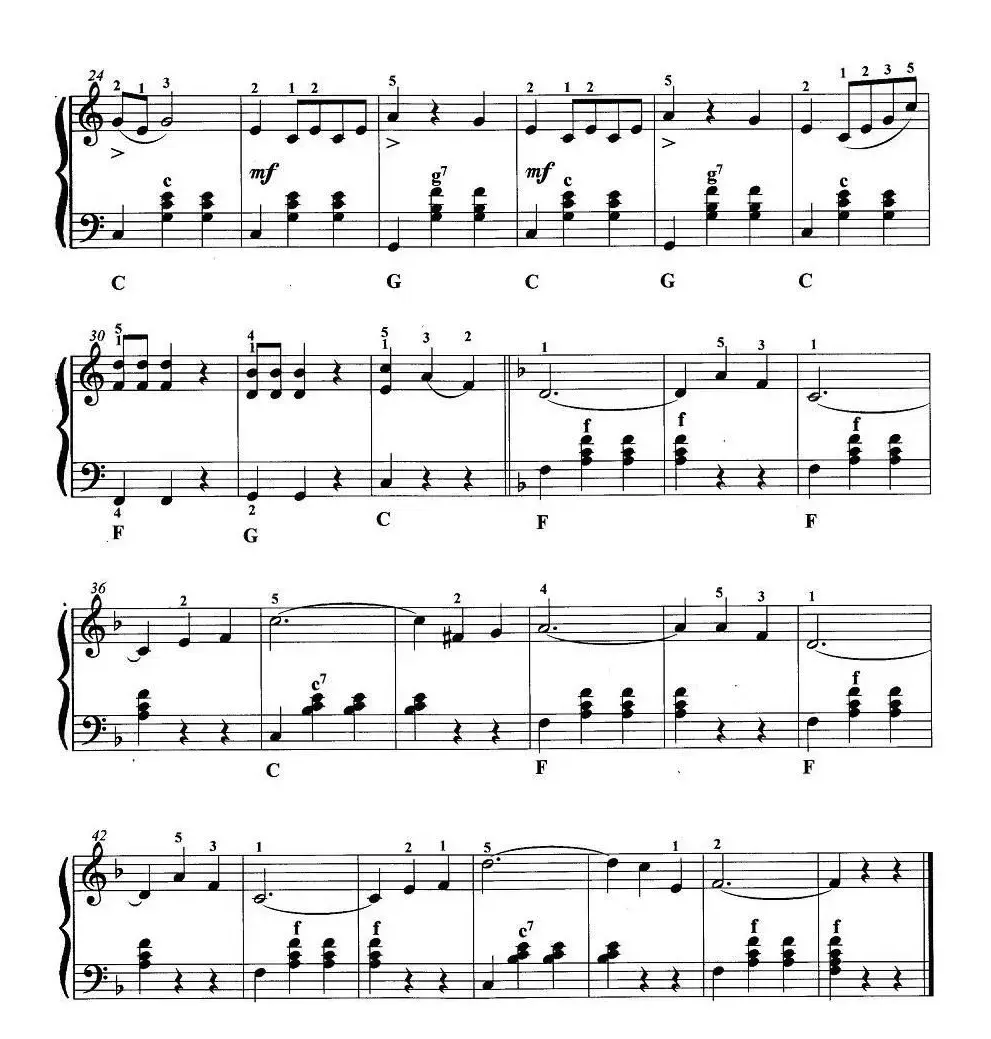 手风琴考级第一级：4、乐曲