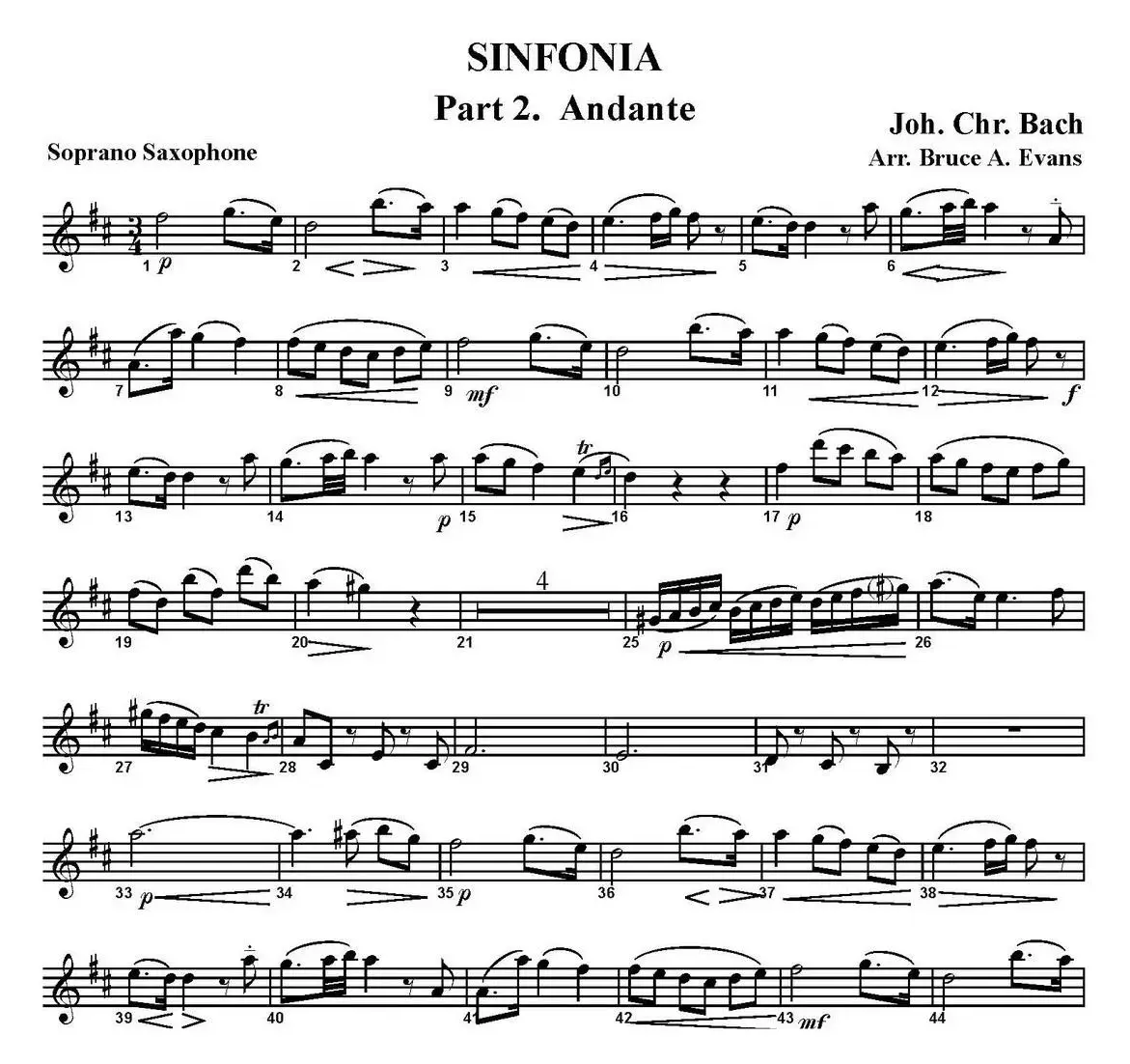 SINFONIA Part 2. Andante（四重奏·高音萨克斯分谱）