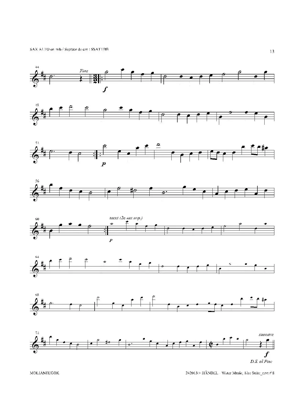 Water Music（HWV.348 No.1）（中音萨克斯）